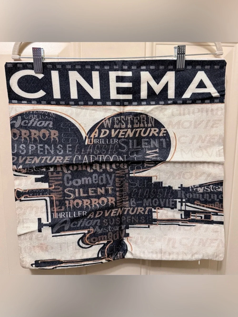 Movie Night Throw Pillow Covers Set of Four in Cream Black and Red